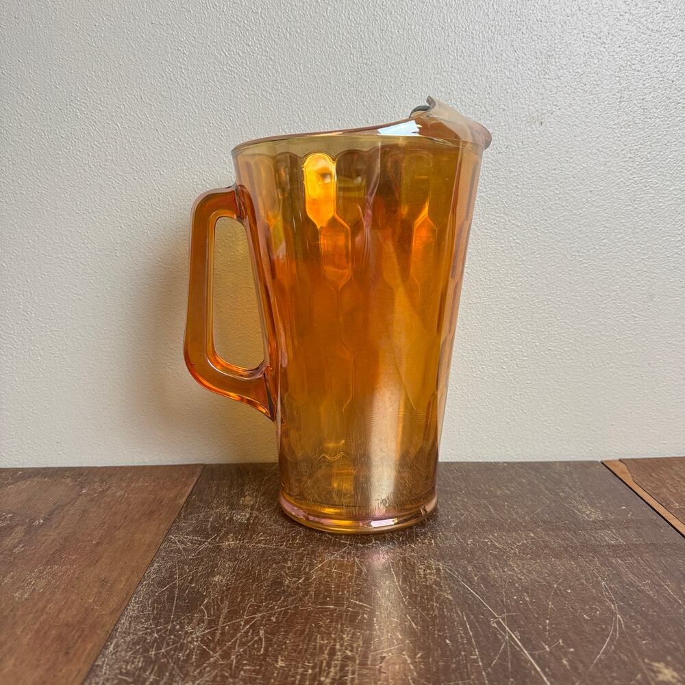 Vintage Jeanette Orange Marigold Carnival Glass Pitcher Honeycomb‎ Pitcher